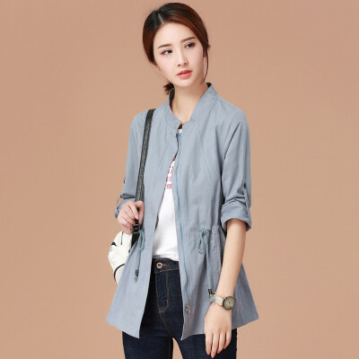 

City plus CITYPLUS 2017 autumn new women's solid color in the long section of the collar jacket female loose casual windbreaker CWWT178257 gray blue