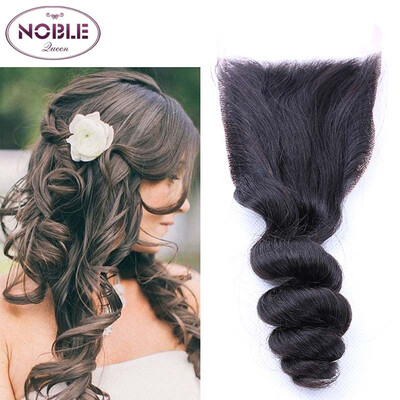 

Noble 4x4 Lace Closure Loose Wave Peruvian Remy Hair Natural Black Color Free Part 100 Human Hair