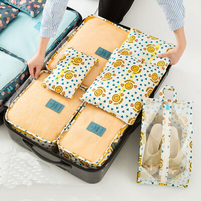 

Fatihi upgrade paragraph travel pouch 7 sets of waterproof clothing clothes travel luggage underwear storage bag finishing bag set yellow smiley