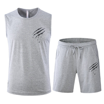 

Husda Men's Outdoors Short Sleeve Vest / Five Shorts Two-Piece Sports Running Fitness Set Quick-drying Gymnasium Training Wear Basketball Wear Gray XL