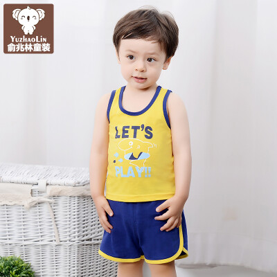 

Yu Zhaolin children's suits summer children's clothing boys children's vest shorts suit YH16T270037 little superman light yellow 73