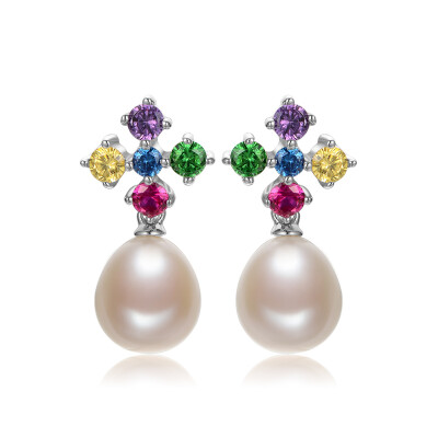 

Jingrun Pearl Yiwu S925 Silver inlaid white freshwater pearl earrings earrings 8-9mm