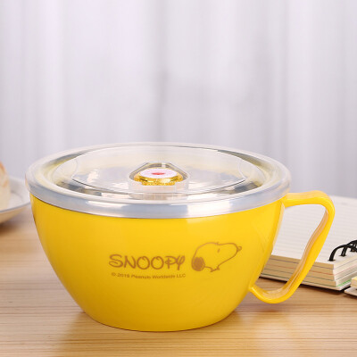 

Snoop (SNOOPY) Bubble Bowl Нержавеющая сталь Двухслойная изоляция Многофункциональная крышка Большая емкость чаши Обеденный ящик 1200ML DF-8022C Желтый