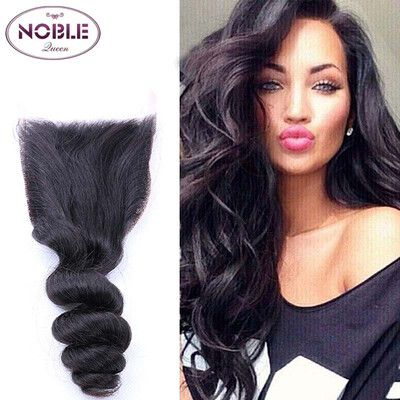 

Malaysian Remy Hair Lace Closure Loose Wave Human Hair 4X4 Lace with Baby Hair Shipping Free