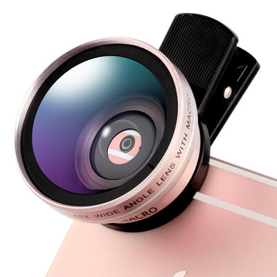 

Adventure LIEQI LQ-027 mobile phone lens wide-angle macro two-in-one set of Apple Huawei external camera rose gold