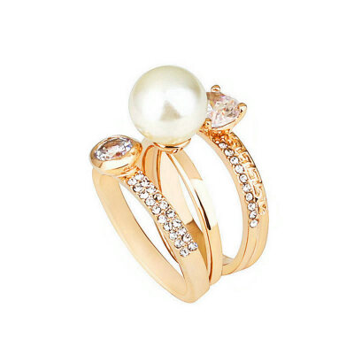 

Yoursfs Zircon imitation pearl Gold Plating Ring Set For Women Wedding Jewelry Three Layers Beauty Ring