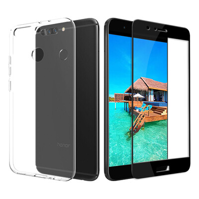 

Shell film set ESCASE glory V9 mobile phone case to send full-screen black tempered film Huawei mobile phone case all-inclusive anti-drop series soft shell transparent