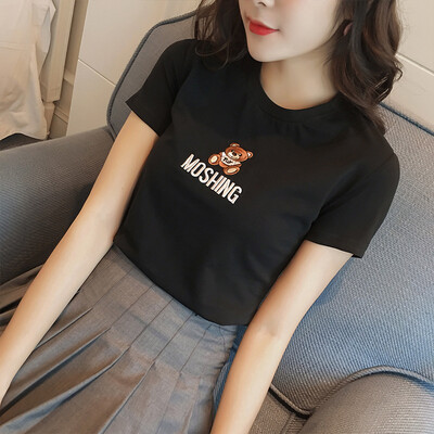 

Longyue Women Korean Slim Cute Bear T-Shirt Short Sleeve T-Shirt Half-Sleeve Casual Wild Shirt LWTD172201 Black