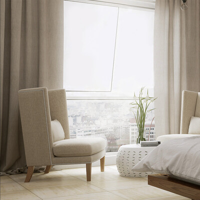 

FOOJO plain plain linen curtain finished floor living room bedroom fabric curtain 2 meters wide 27 meters high gray