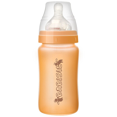 

Bayer Xin BABISIL newborn wide mouth silicone coated protective glass bottle 240ml orange BS4813
