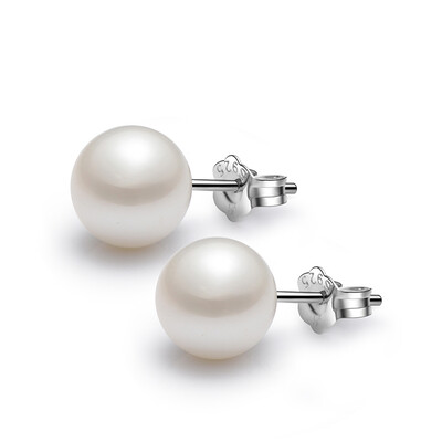 

Beijing Run pearl heart 9-95mm silver inlaid freshwater pearl earrings round white