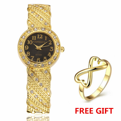 

Роскошные модные женские часы моды Rhinestone наручные часы женщин кварцевые часы с кольцом