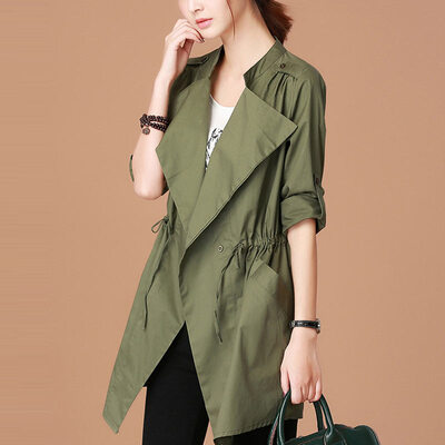 

City plus CITYPLUS 2017 autumn new women's literature and leisure relaxed long section of large size women's clothing coat jacket CWWT178158 army green M