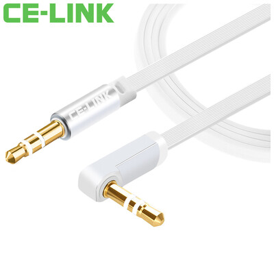 

CE-LINK 2552 AUX audio cable car elbow flat wire 2m 35mm stereo audio line male to public car phone flat headset cable silver white line