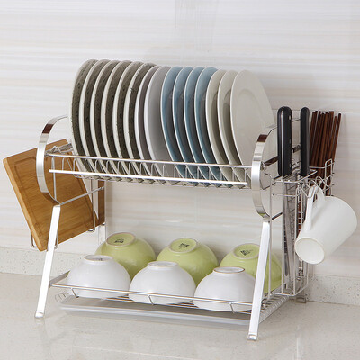 

Ou Runzhe kitchen racks stainless steel R-type double-layer kitchen ware dish rack knife holder chopsticks rack drain 55 28 35CM