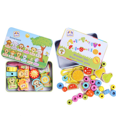 

Mother and child (babamama) beaded fruit zodiac early education puzzle children's toys baby animals baby wear beads 2 sets of iron box B5005