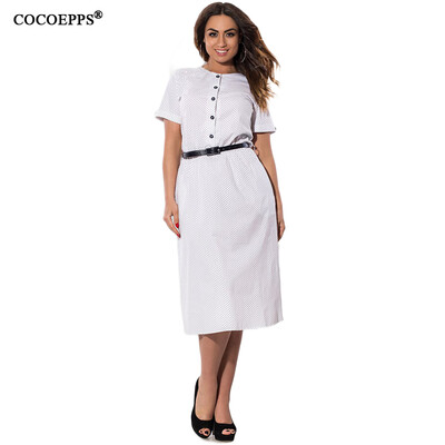 

COCOEPPS -6XL Elegant polka dot summer women dresses big size knee-length chiffon work Dress plus size women Vestidos Sashes