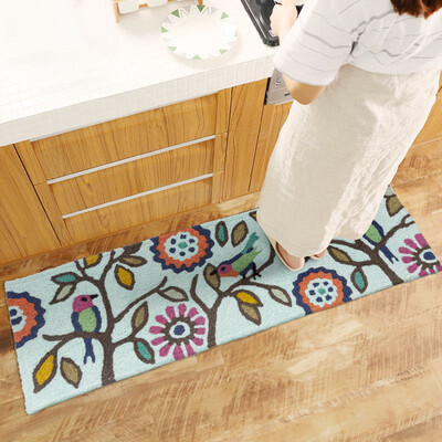 

You Li carpet handmade cartoon kitchen pad wool braid dust mats wear non-slip slippery absorbent water can be washed into the door floor mats birds flowers 40 60cm