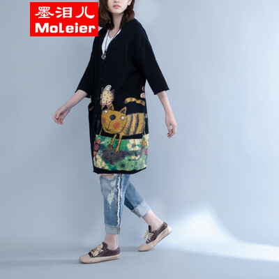 

Fat MM large code art&fashion clothes fashion clothes of loose casual print cardigan