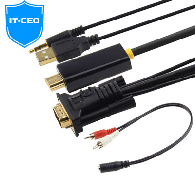 

IT-CEO Y1VGA-1 VGA to HDMI high-definition cable converter data cable with 35 mm audio cable&USB power supply line 18 m black