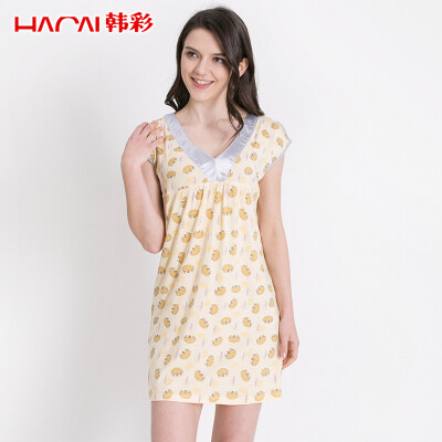 

Han Choi HACAI pajamas female summer skirt modal skirt short sleeve printing can be worn outside the body clothing gray gray 175100