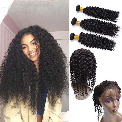 

7A 360 Lace Frontal With Bundle Peruvian Water Wave Virgin Hair With Closure Curly Weave Human Hair 360 frontal With 3 Bundles