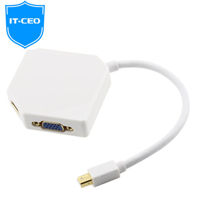 

IT-CEO Y1YSP Mini Mini DP для VGA + HDMI + DVI 3-в-1 конвертер Поддержка Apple Lightning Interface White