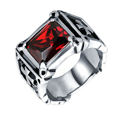 

Yoursfs @ Vintage Friar Men's Double Cross Ring с красными цветами Каменное кольцо моды