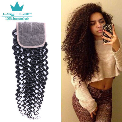 

Peruvian Kinky Curly Hair Lace Closure 8-20 inch 4x4 Free Part Peruvian Hair 100 Remy Human Hair Curly Closure