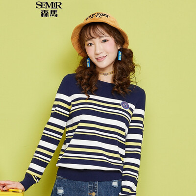 

Semir Somerset Knitwear Women&39s Round Collar Straight Sweater Straight Sweater Shirt 14316070013 Blue Yellow Tone L