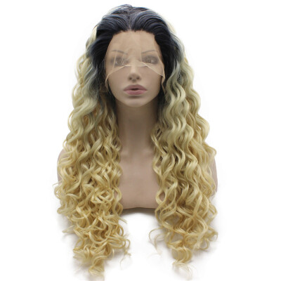 

Long Curly 613 Blond Heat Friendly Fiber Hair Ombre Lace Front Wig