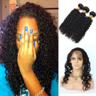 

360 Lace Frontal Closure With 3 Bundles Brazilian Kinky Wave Virgin Hair With Closure Wet And Wavy Water Curly 360 Lace Frontal