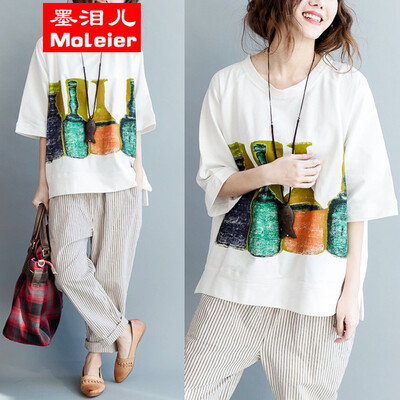 

Large size womens fab 4 bottle prints 5 sleeve t-shirts