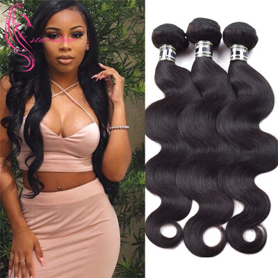 

7A Brazilian Virgin Hair 3 Bundles Body Wave Hair Weave Extensions Unprocessed Human Hair Piece Soft and Bouncy 1B Color