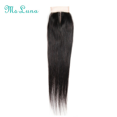 

Ms Luna Hair Brazilian Lace Closure Straight Hair 4x4 Middle Part 100% Non-Remy Human Hair Lace Closure ,Free Shipping