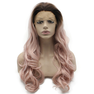 

Iwona Synthetic Hair Lace Front Long Wavy Dark Root Ombre Pink Wig