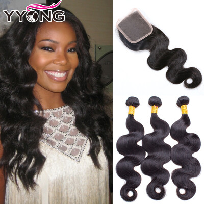 

3 Bundles Brazillian Body Wave With Closure Grade 8A Необработанные девичьи волосы с закрытием YYONG Фирма связывает с закрытием