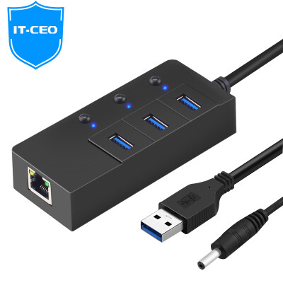 

IT-CEO USB3.0 Splitter 3-port HUB hub USB Gigabit wired network card External Ethernet port expansion USB to RJ45 converter Black W533