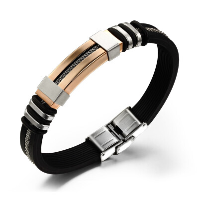 

Yoursfs@ Fashion punk style leather bracelet titanium steel bracelet