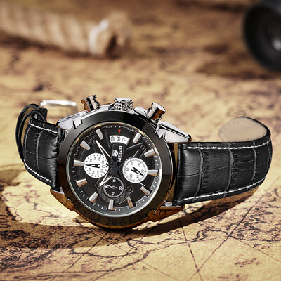 

MEGIR New High Range Fashion Luxury Multifunction Mens Watch Relaxation Commerce Wrist Watch Genuine Leather Strap Waterproof