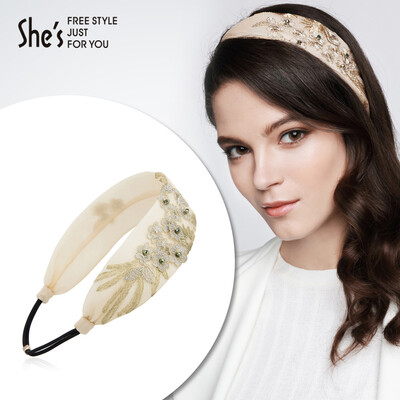

shes Qian Zi headdress jewelry headband hair card hair band hand embroidery Gesang flowers wide headband with brown