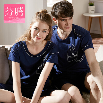 

Fen Teng FentENG underwear pajamas summer 2017 new solid color cartoon couple home service suit female L9724416 Po Lan L