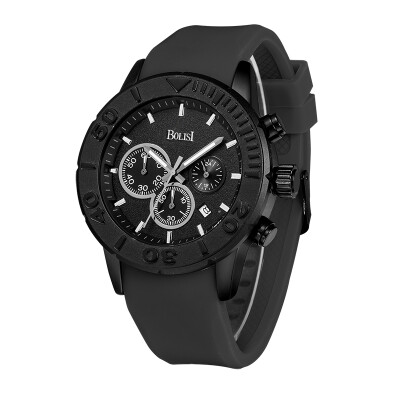 

BOLISI 8210 Fashion Sport Chronograp Quartz Watches With Date Black Silicone Watch Strap For Men