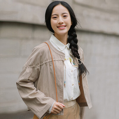 

Yan Man INMAN 2017 Autumn new trumpet sleeve drawstring round collar cardigan short jacket female 1873042058 shallow card of its S