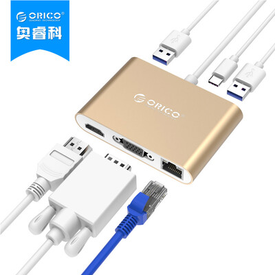 

ORICO RCNB Type-c to HDMI VGA high-definition converter Gigabit RJ45 network cable port 2 USB30 docking station USB-C splitter HUB hub gold