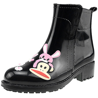 

PaulFrank big mouth monkey rain boots ladies fashion hand-painted rain boots waterproof rubber shoes overshoes PF1009 black 39 yards
