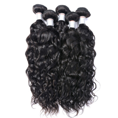 

QDKZJ Brailian Water Wave 3pcs Hair With Lace Closure 100 Human Hair Weave Bundles Hair Extensions Natural Black Free Shippin