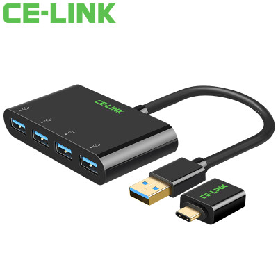 

CE-LINK 1660 USB3.0 высокоскоростное расширение 4-портовый концентратор HUB с адаптером типа-к USB 3.0AF настольный компьютер ноутбук перетащить четыре USB-сплиттер черный