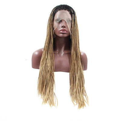 

Anogol Blonde Braids Handmade Heat Resistant Fiber Wigs Ombre Black Roots Peruca Laco Sintetico Synthetic Lace Front Wig