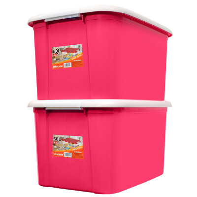 

JEKO&JEKO Plastic Storage Box Organizer Large 50L 2 Pack Card Miscellaneous Clothes Storage Box Toy Storage Box Red SWB-5242